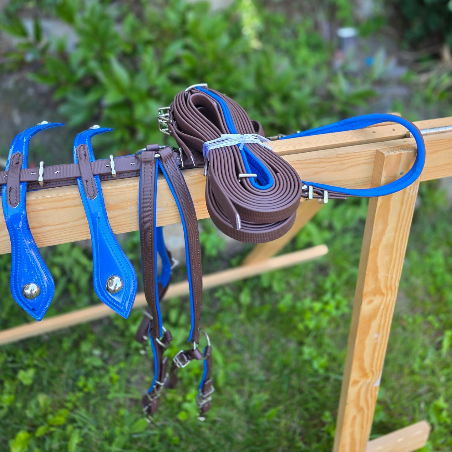Quick Hitch Trotting Harness Brown And Blue