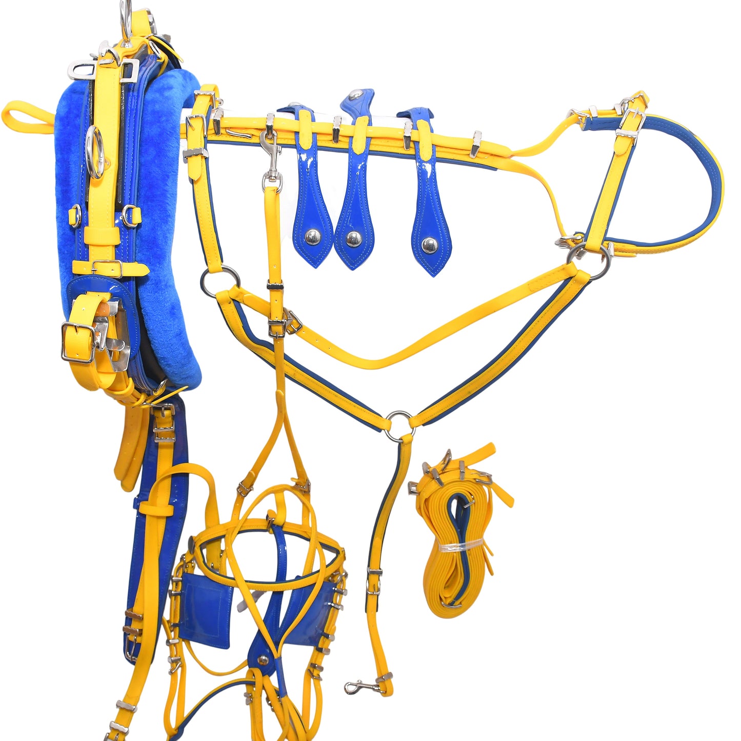 Quick Hitch Trotting Harness Yellow and Blue