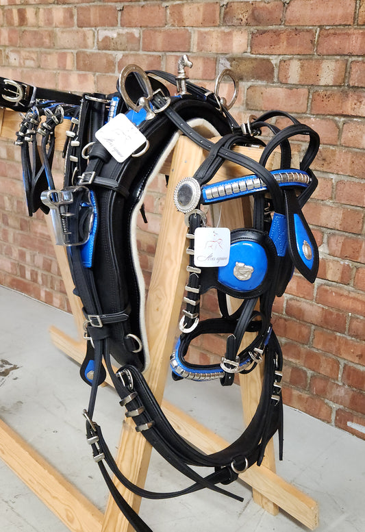 Trade Deluxe Quick Hitch Harness Black and Blue Mini Shetland