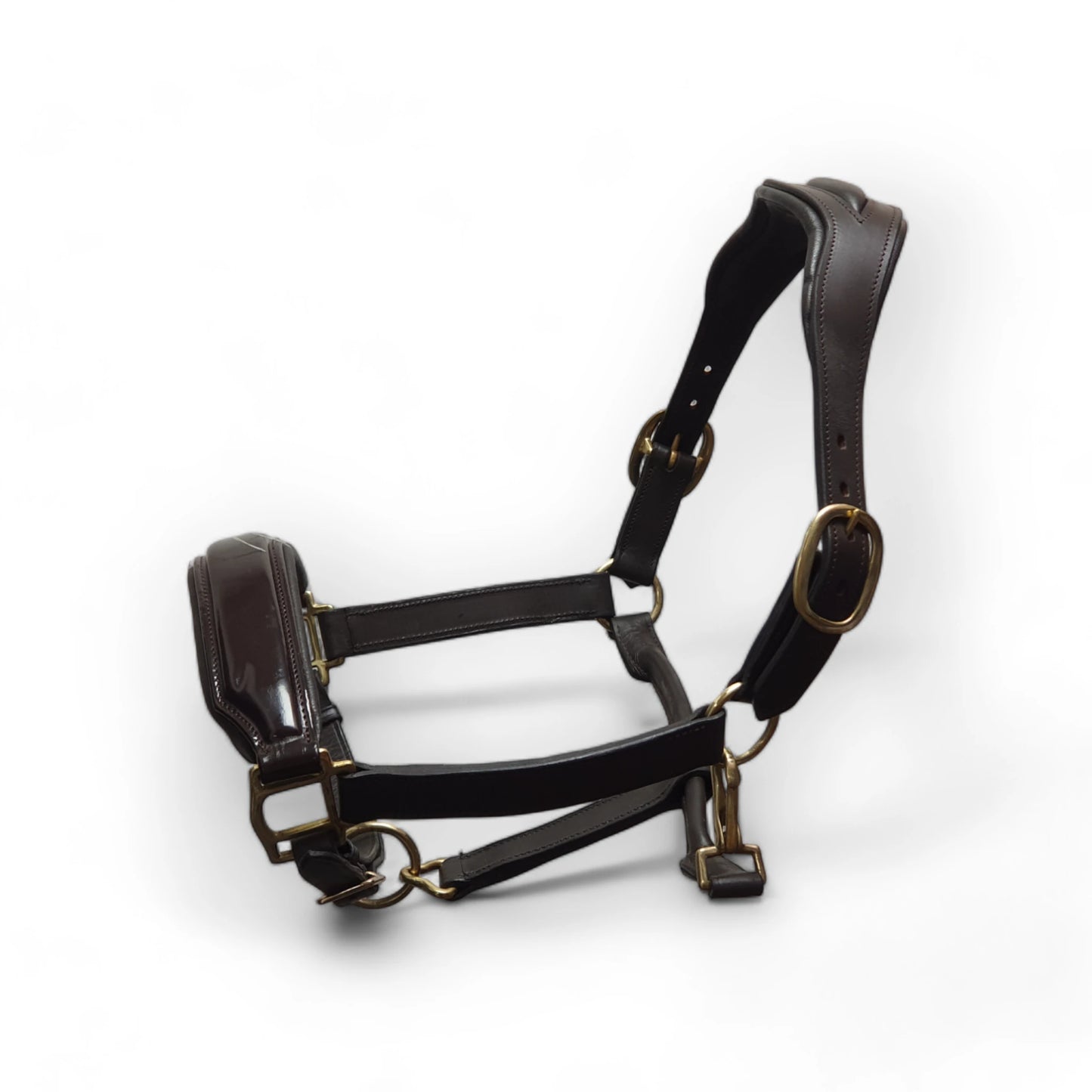 Leather Headcollar Halter Padded with Patent Noseband and Wide Headband Brown