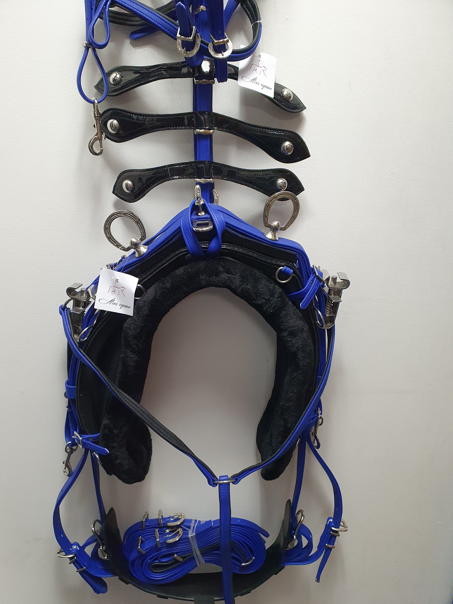 Quick Hitch Harness with Horse shoe fitting Blue and Black