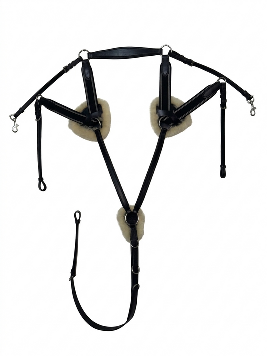5 Point Leather Horse Martingale Breastplate with Sheepskin Padding Black
