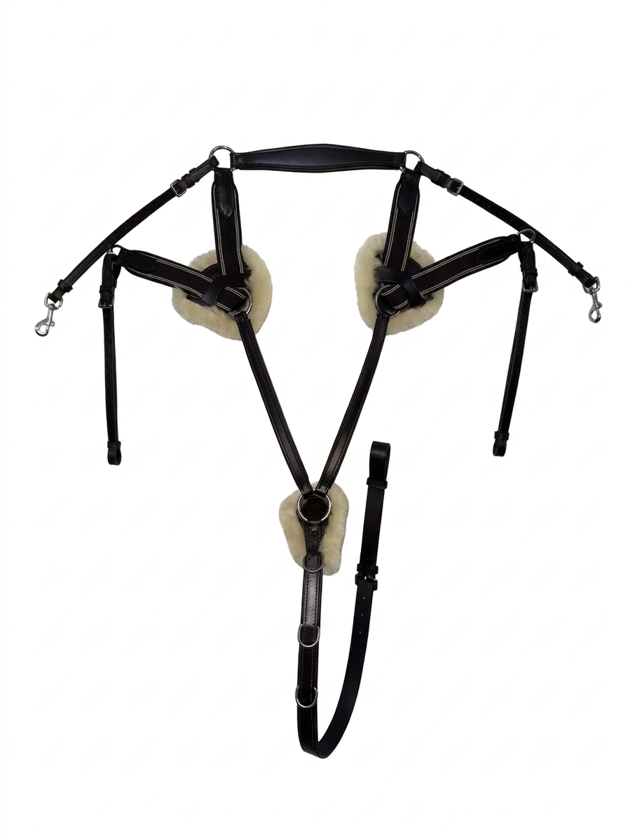 5 Point Leather Martingale Breastplate with Sheepskin Padding Brown