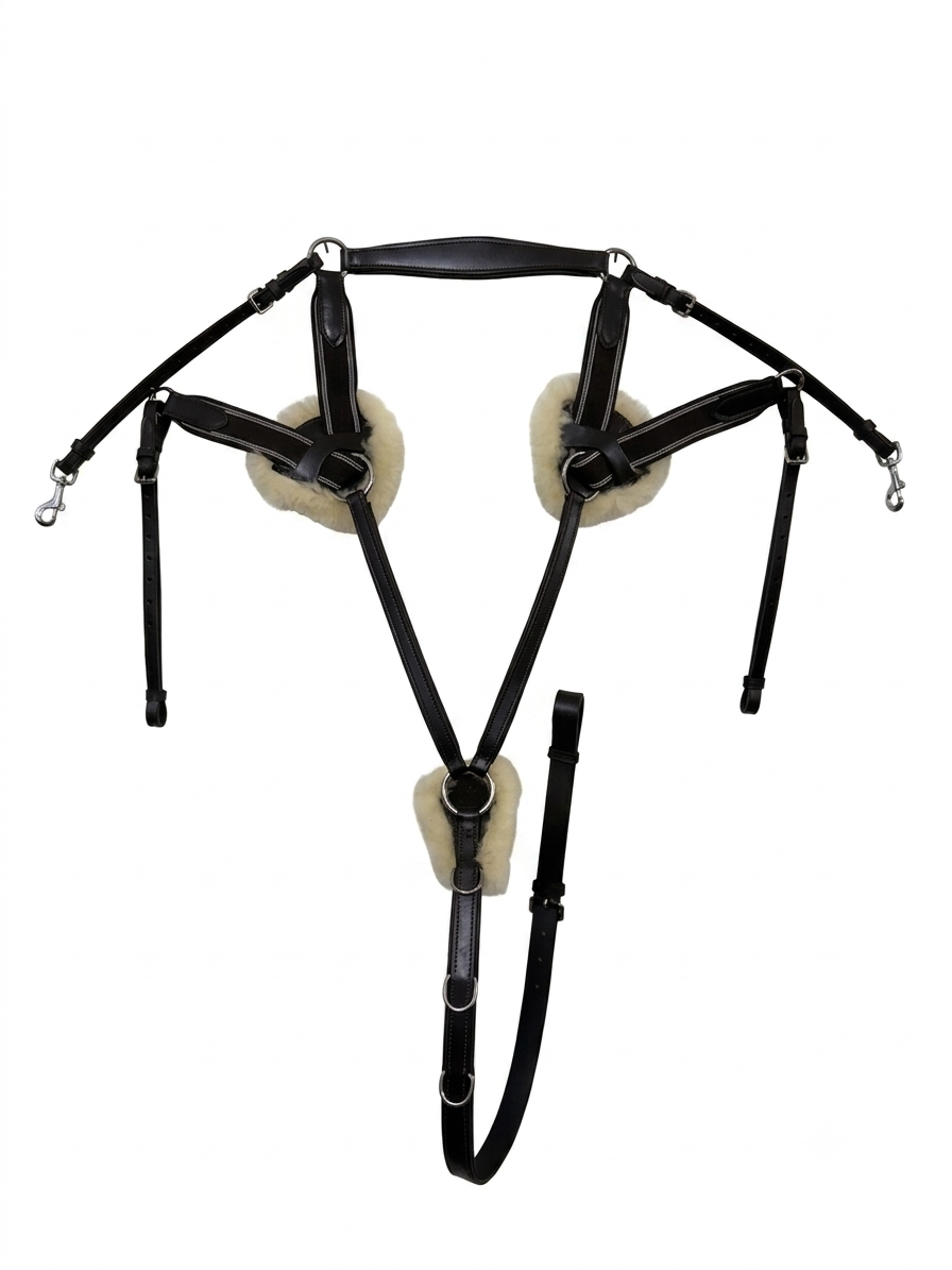 5 Point Leather Martingale Breastplate with Sheepskin Padding Brown