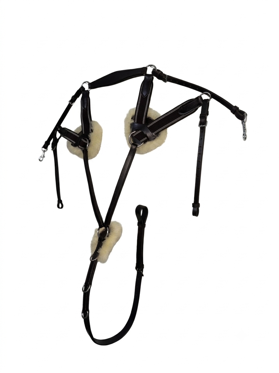 5 Point Leather Martingale Breastplate with Sheepskin Padding Brown