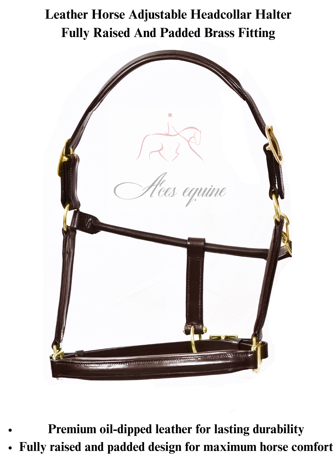 Aces_Equine_LEATHER_HORSE_ADJUSTABLE_HEADCOLLAR_HALTER_FULLY_RAISED_AND_PADDED_BRASS_FITTING_BROWN_3