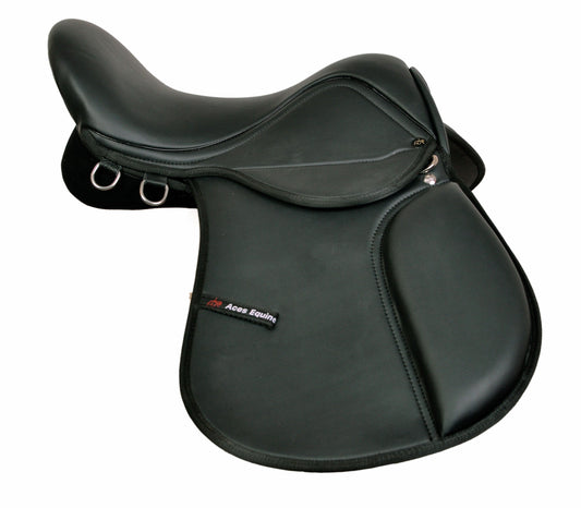 Synthetic Leather GP Halflinger Saddle Black Plain Seat Premium Quality