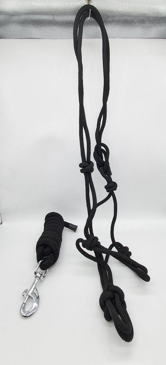 Horse Rope horse Halters Headcollars With Lead 4 Knot Natural Horsemanship Full cob and Pony Black Colour