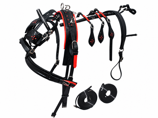Miniature Leather Driving Harness Full Set Black Red
