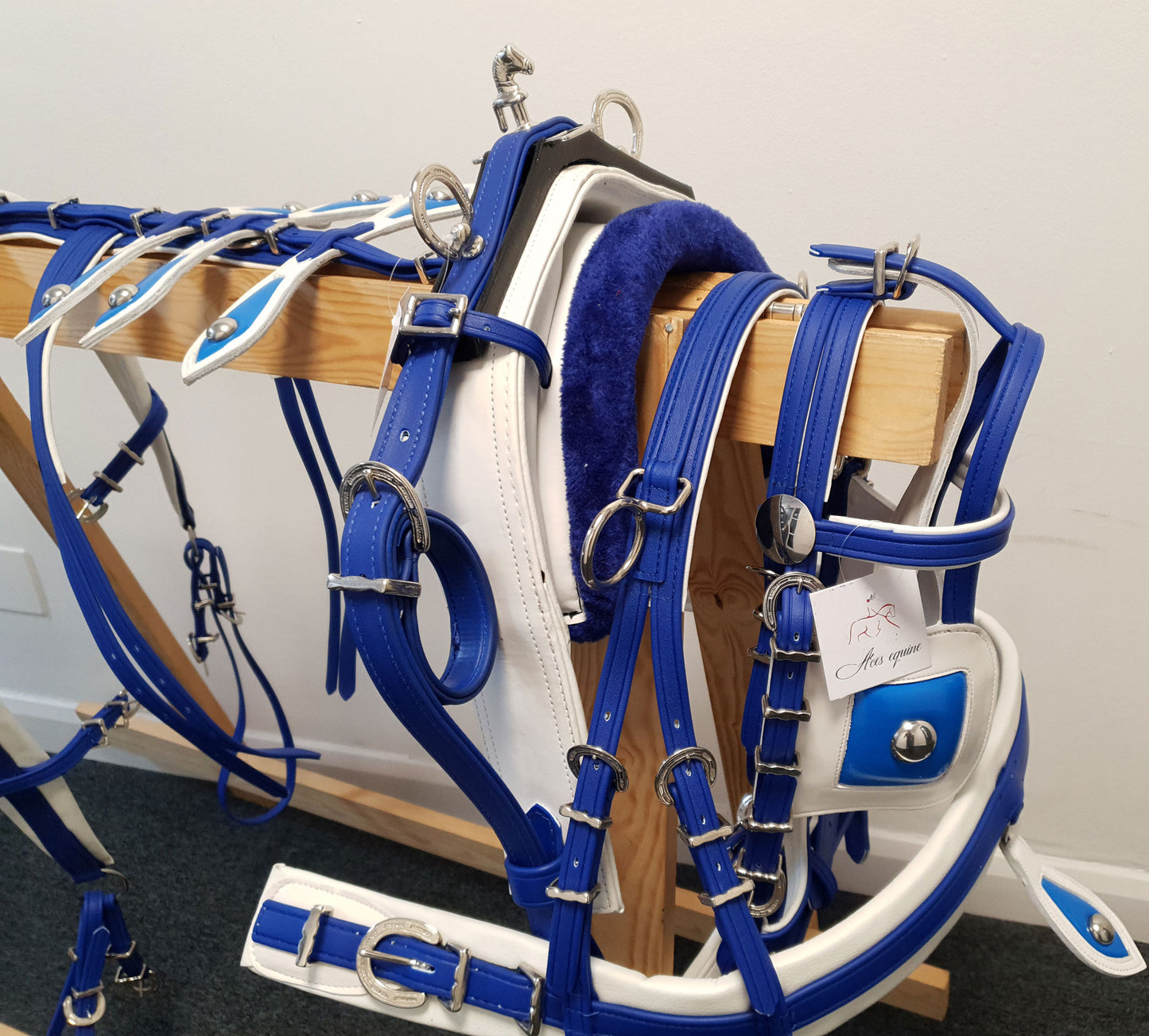 Tiedown Harness with Breaching Blue and White colour size Full Cob Pony Small pony Shetland
