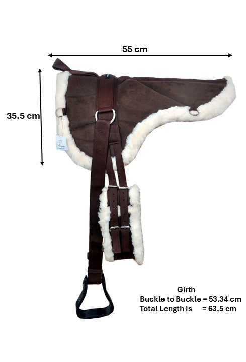 Exclusive Bareback Saddle Pad with Free Stirrups And Girth Anti Slip Micro Suede Adjustable Fit Pony Size Brown Colour