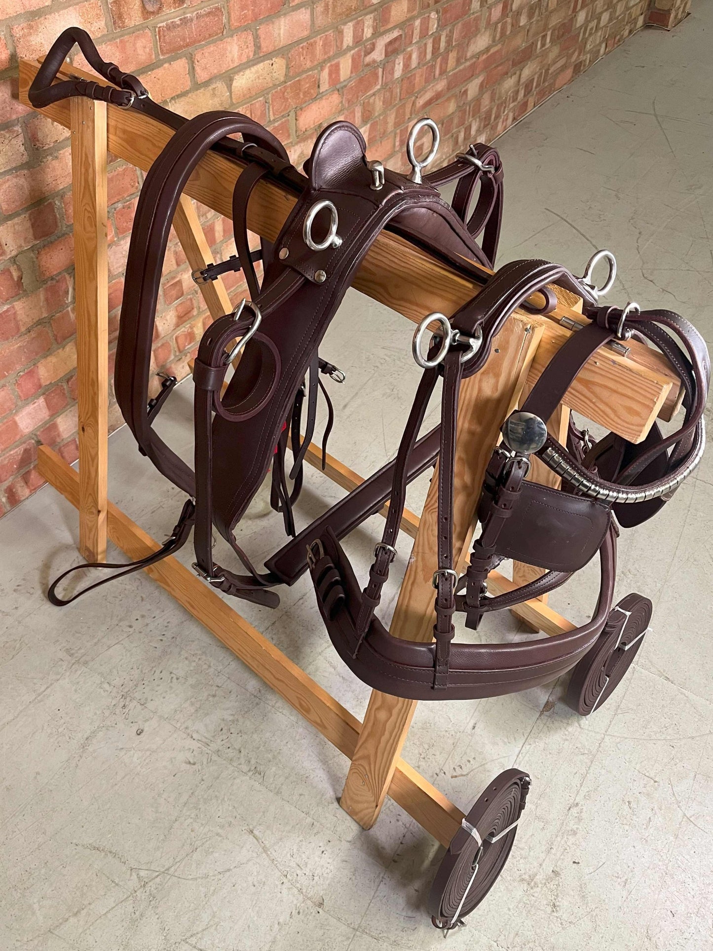 Brown Leather Driving Tie down harness 