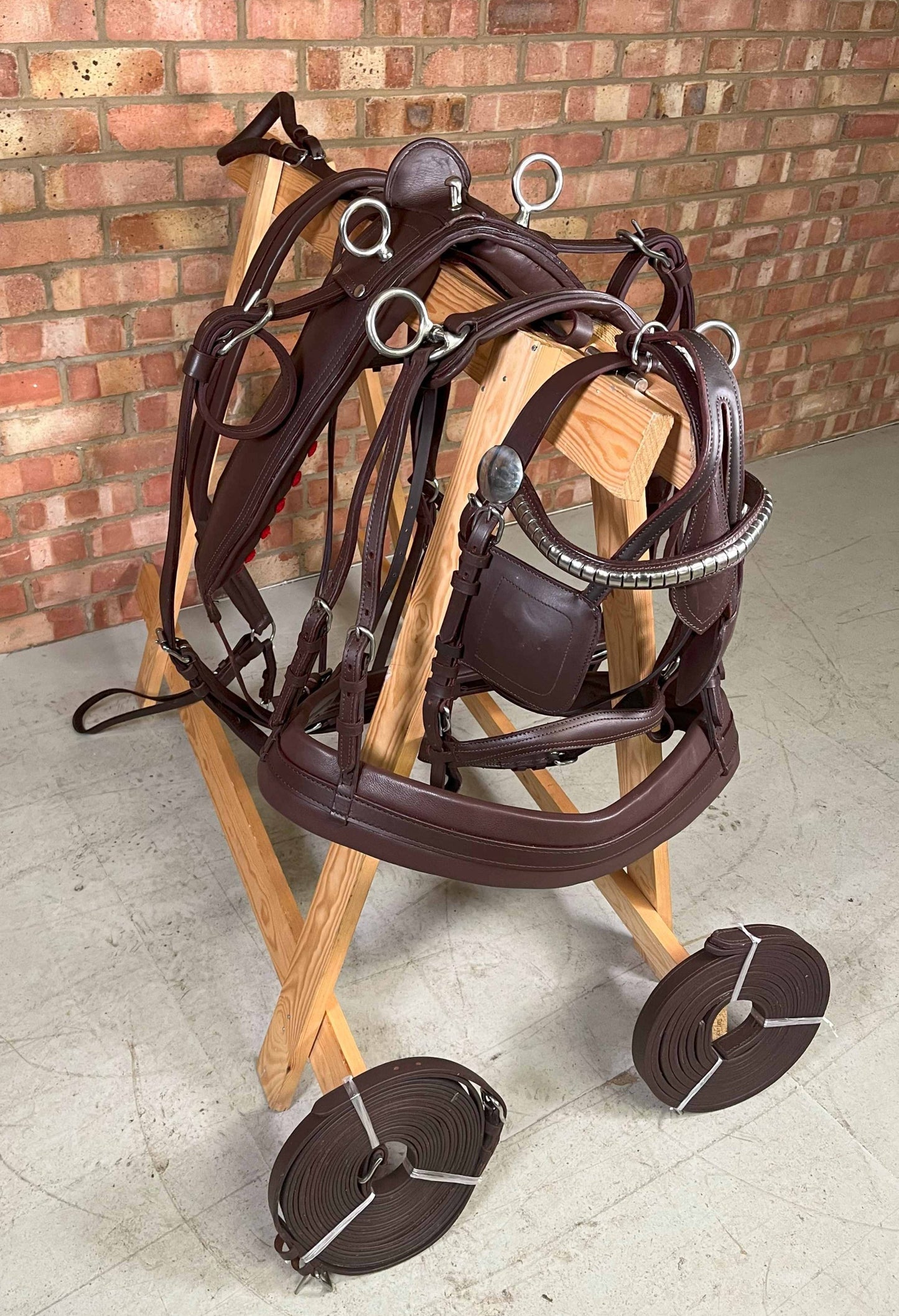 Brown Leather Driving Tie down harness 