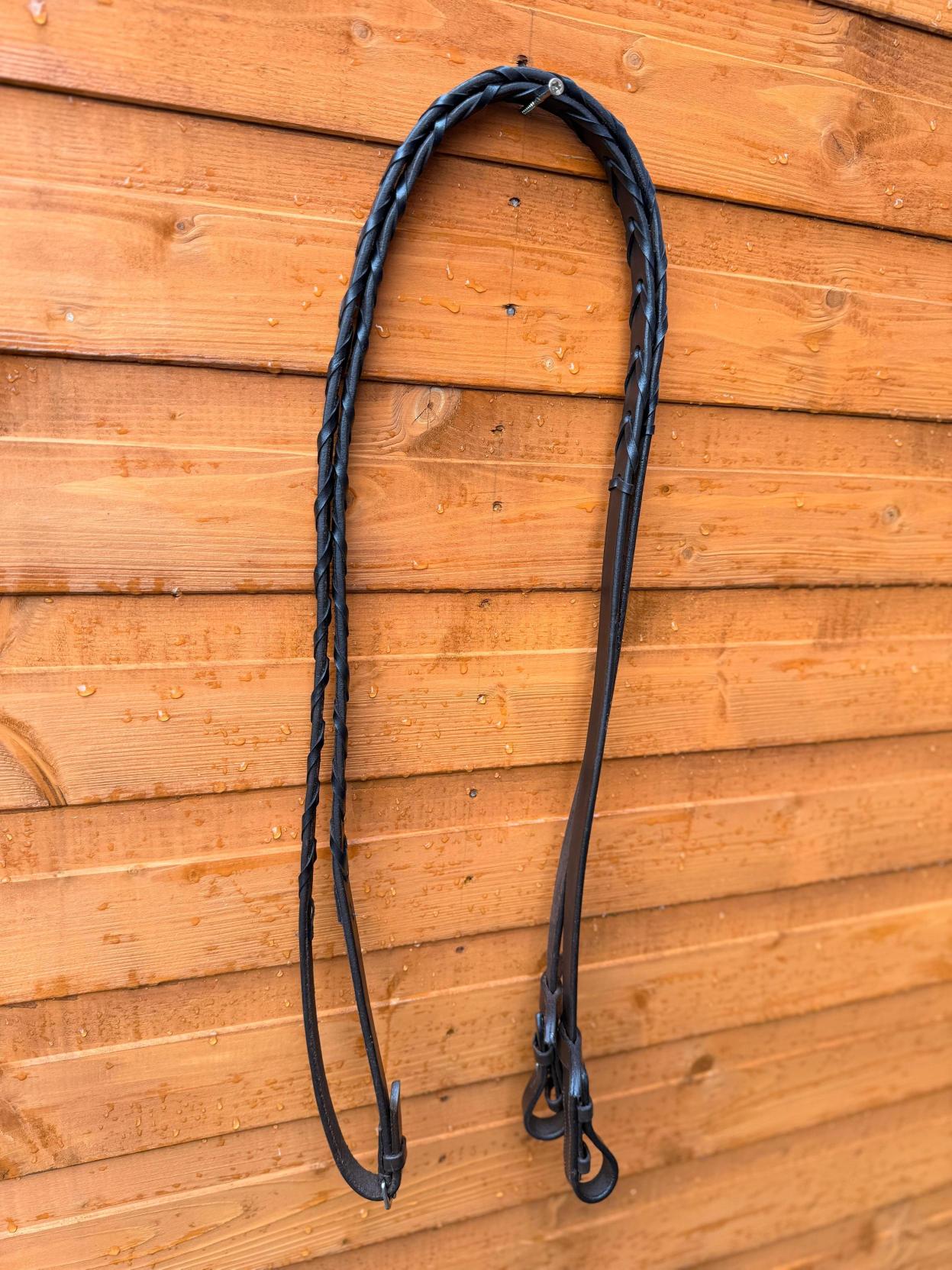 Leather Double Hunter Bridle 1.5'' Noseband 1 Inch Browband with Dual Reins Brown