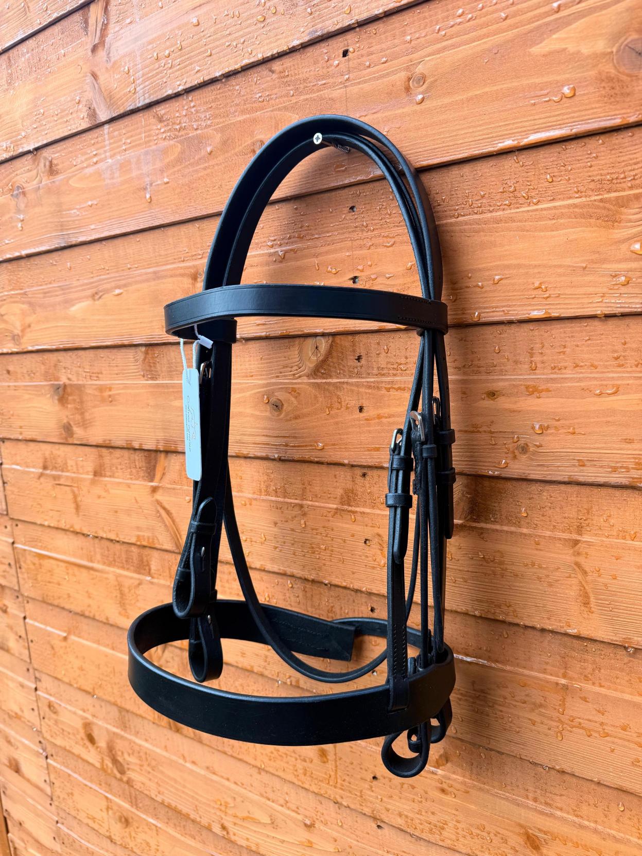 Leather Double Hunter Bridle 1.5'' Noseband 1 Inch Browband with Dual Reins Black