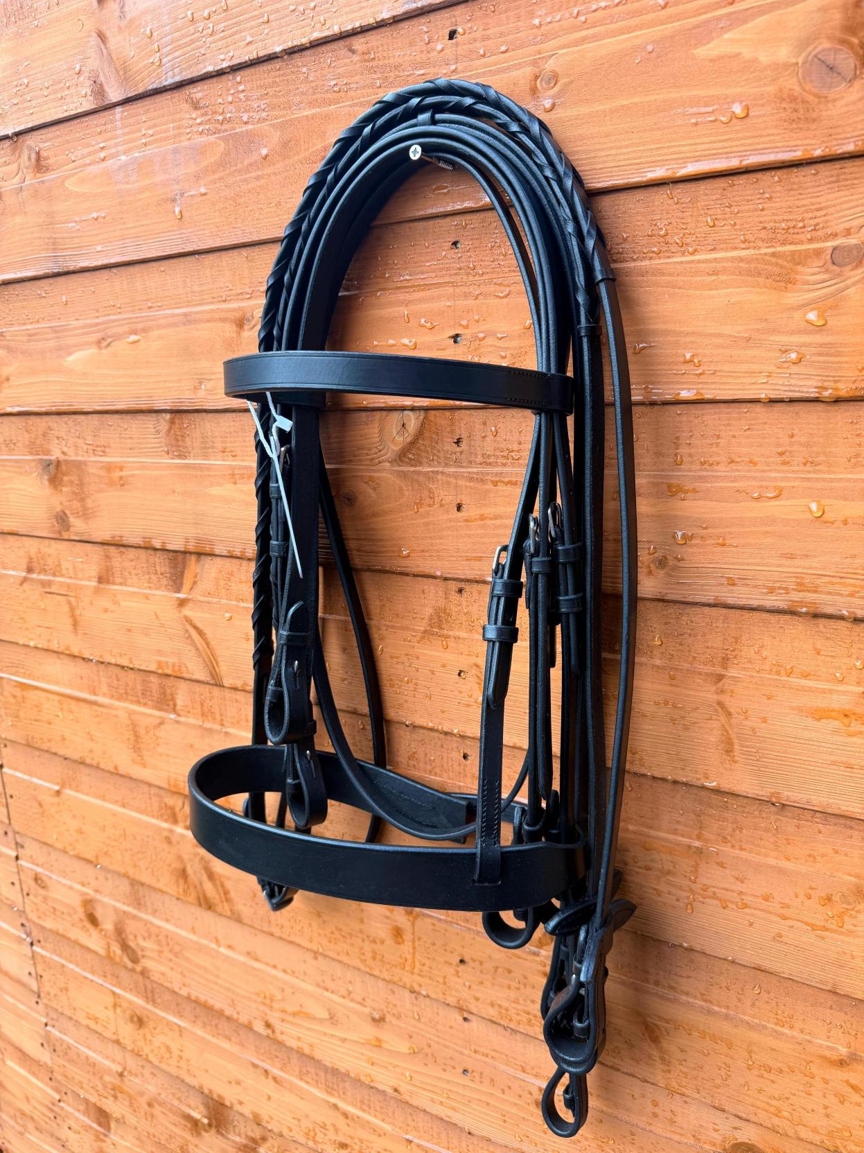 Leather Double Hunter Bridle 1.5'' Noseband 1 Inch Browband with Dual Reins Black