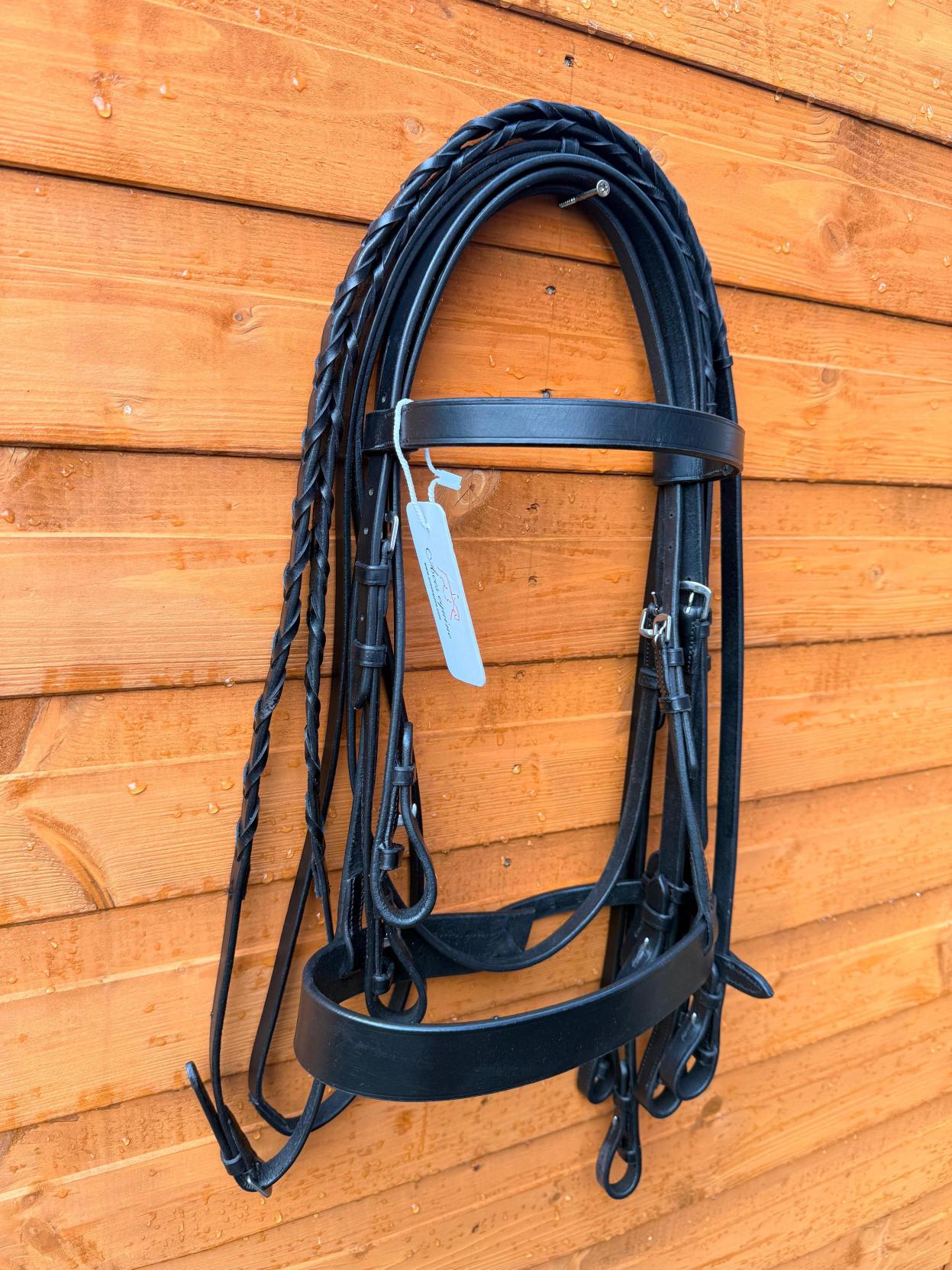 Leather Double Hunter Bridle 1.5'' Noseband 1 Inch Browband with Dual Reins Black