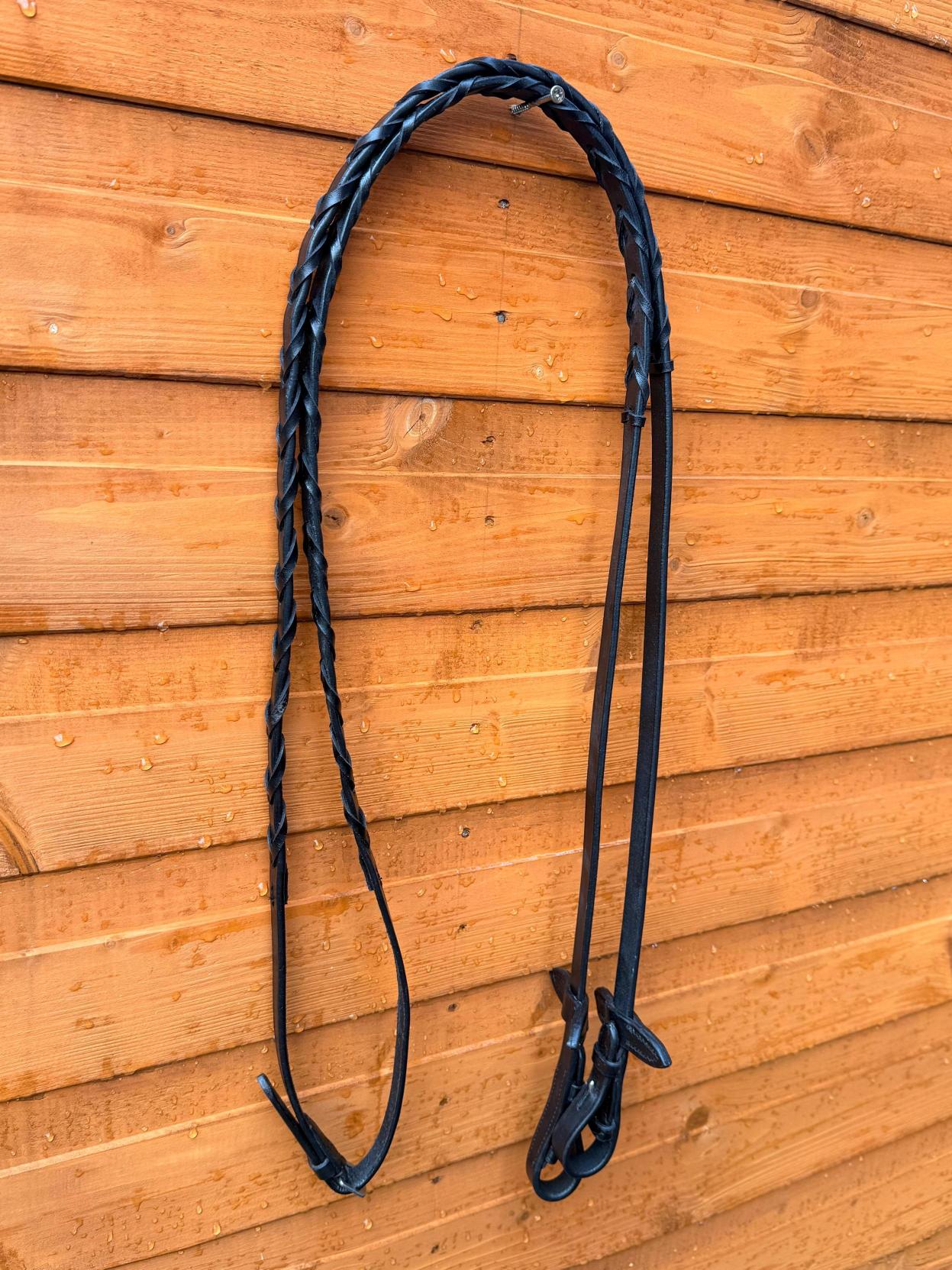 Leather Double Hunter Bridle 1.5'' Noseband 1 Inch Browband with Dual Reins Black