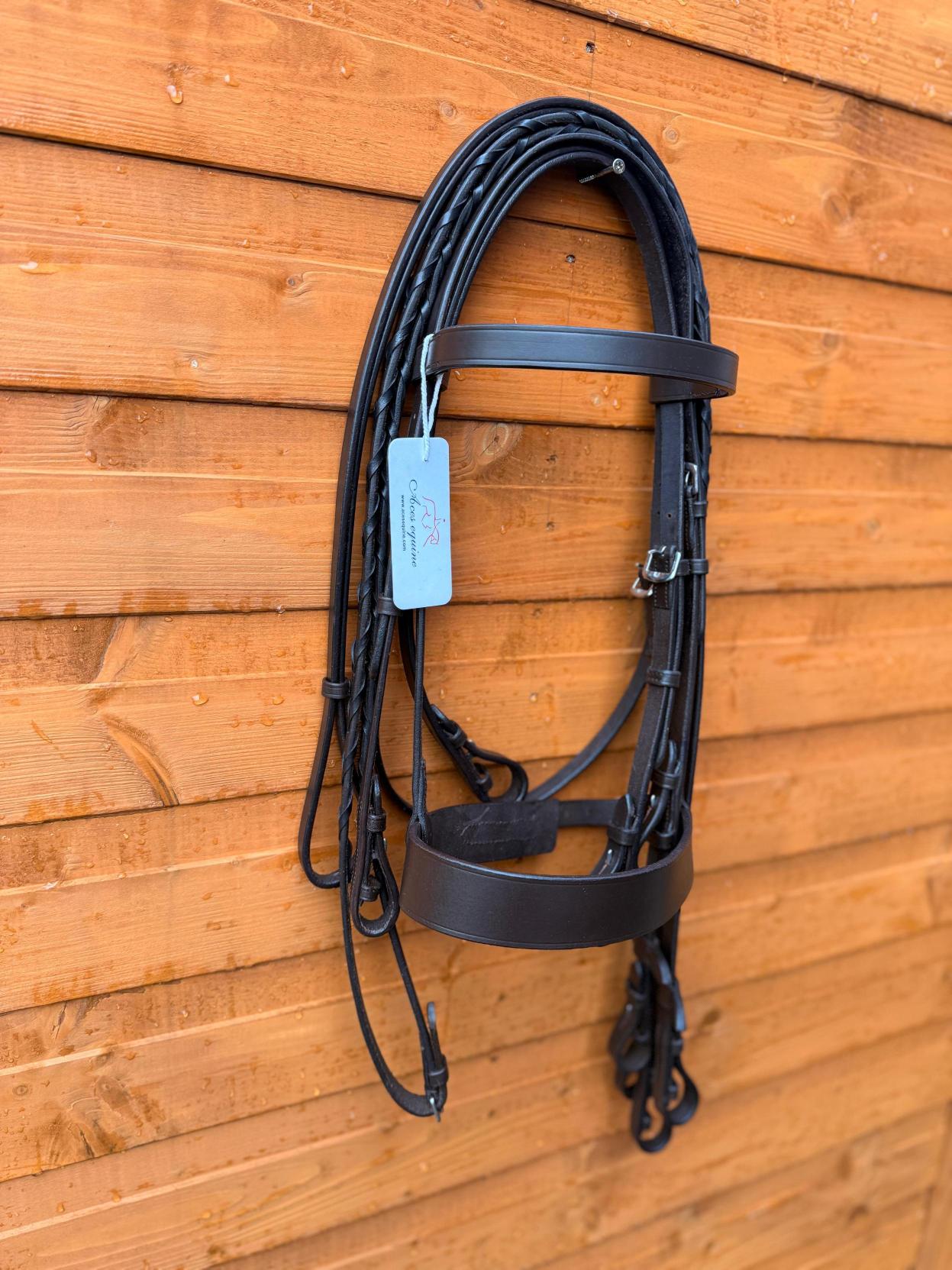 Leather Double Hunter Bridle 1.5'' Noseband 1 Inch Browband with Dual Reins Brown