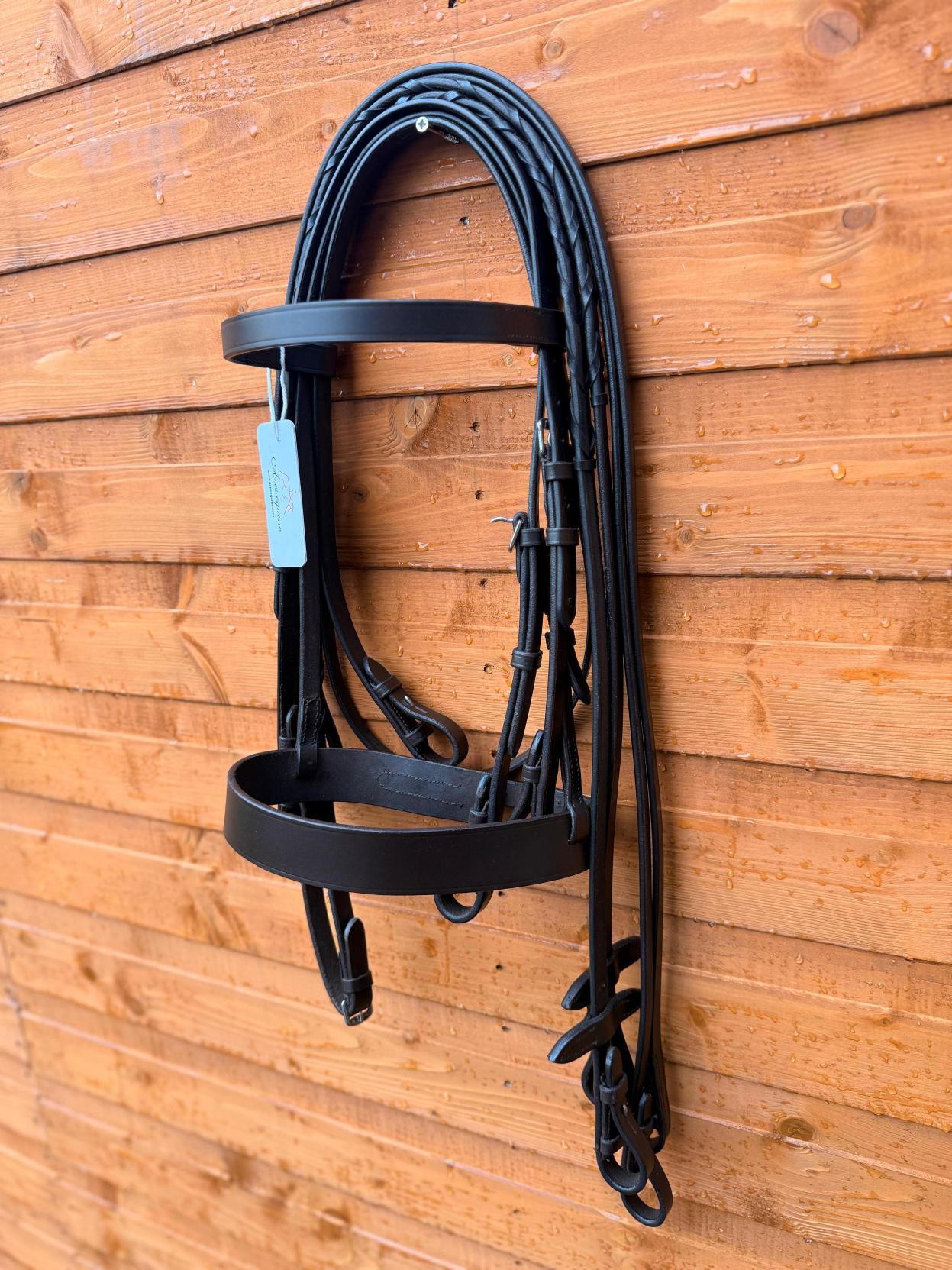 Leather Double Hunter Bridle 1.5'' Noseband 1 Inch Browband with Dual Reins Brown