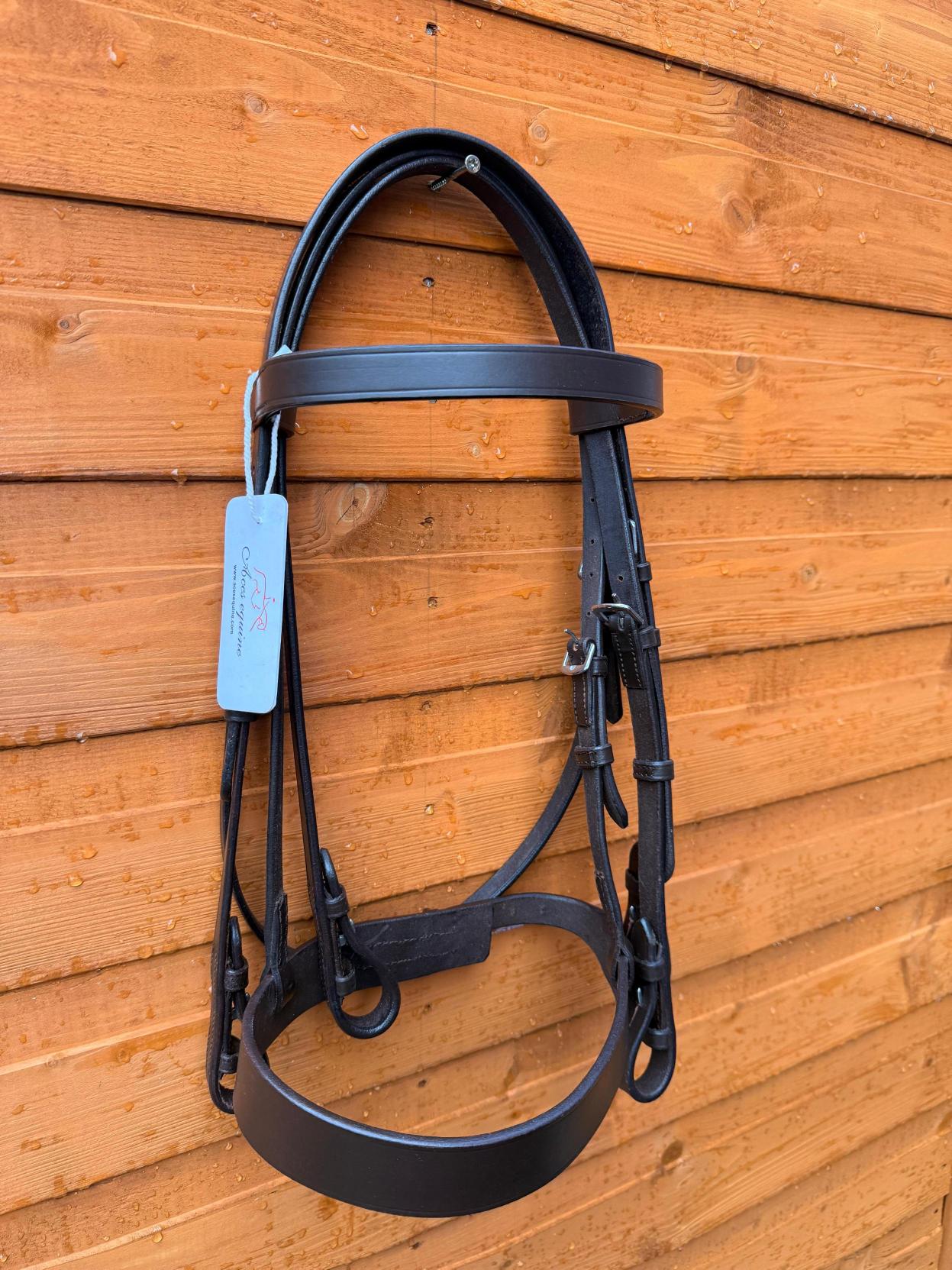 Leather Double Hunter Bridle 1.5'' Noseband 1 Inch Browband with Dual Reins Brown