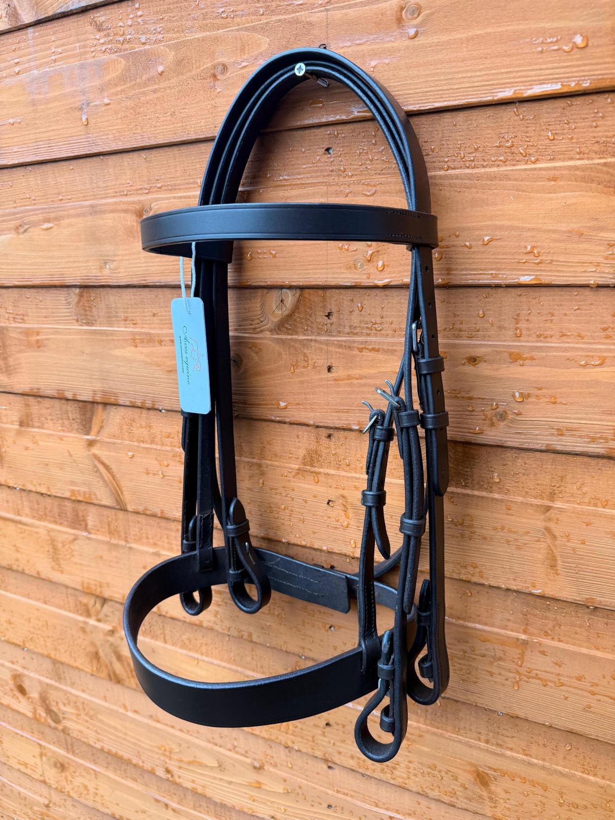 Leather Double Hunter Bridle 1.5'' Noseband 1 Inch Browband with Dual Reins Brown