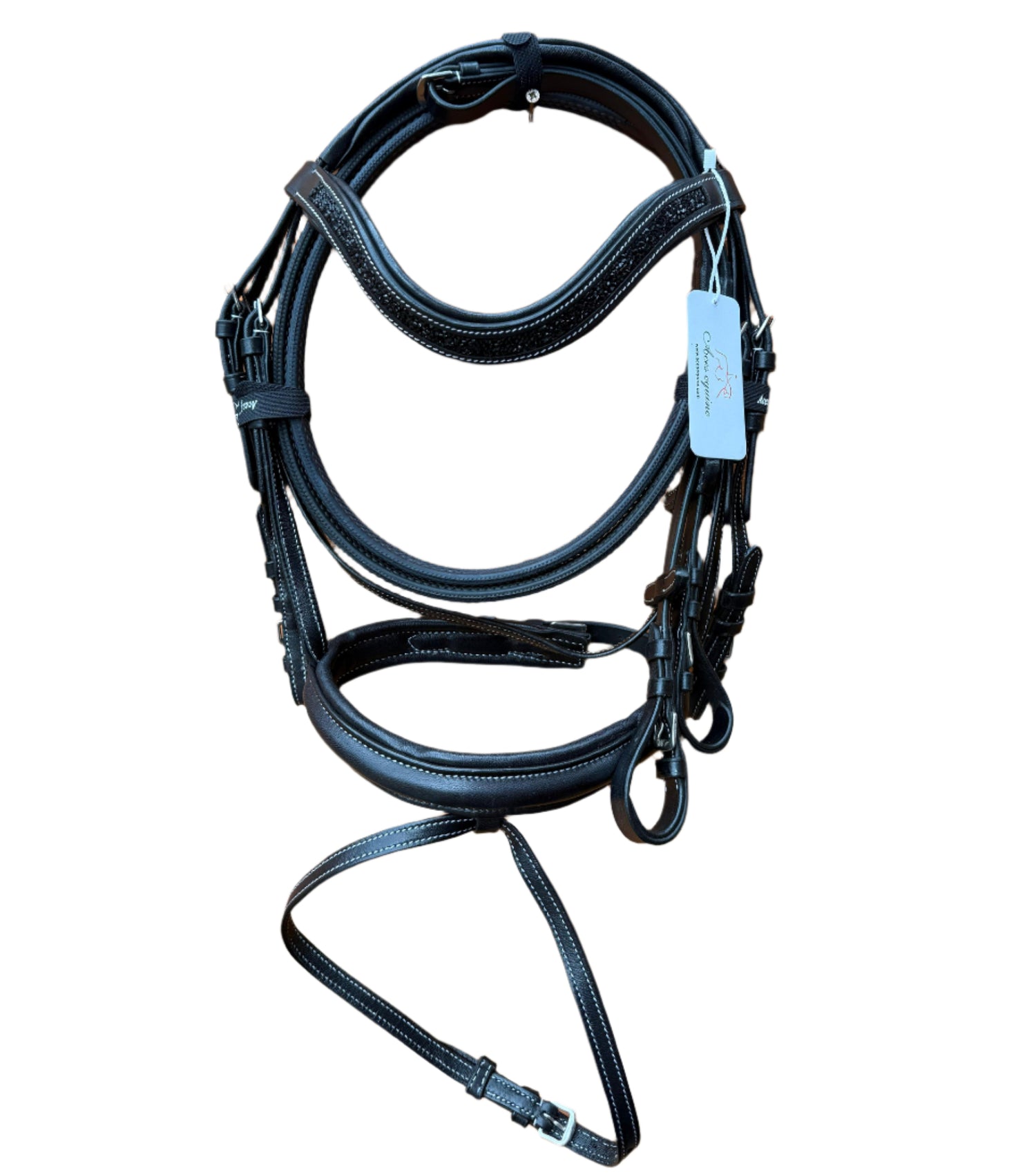 Eco Softy Leather Horse Show Bridle Black with Diamante Browband and Comfort Padding