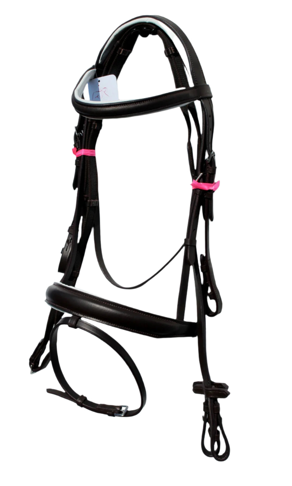 Europa Bridle Fully Padded 1 Inch Browband 1.5 Inch Noseband with Rubber Reins Black White