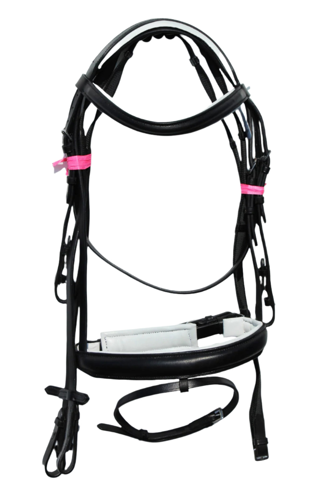 Europa Bridle Fully Padded 1 Inch Browband 1.5 Inch Noseband with Rubber Reins Black White
