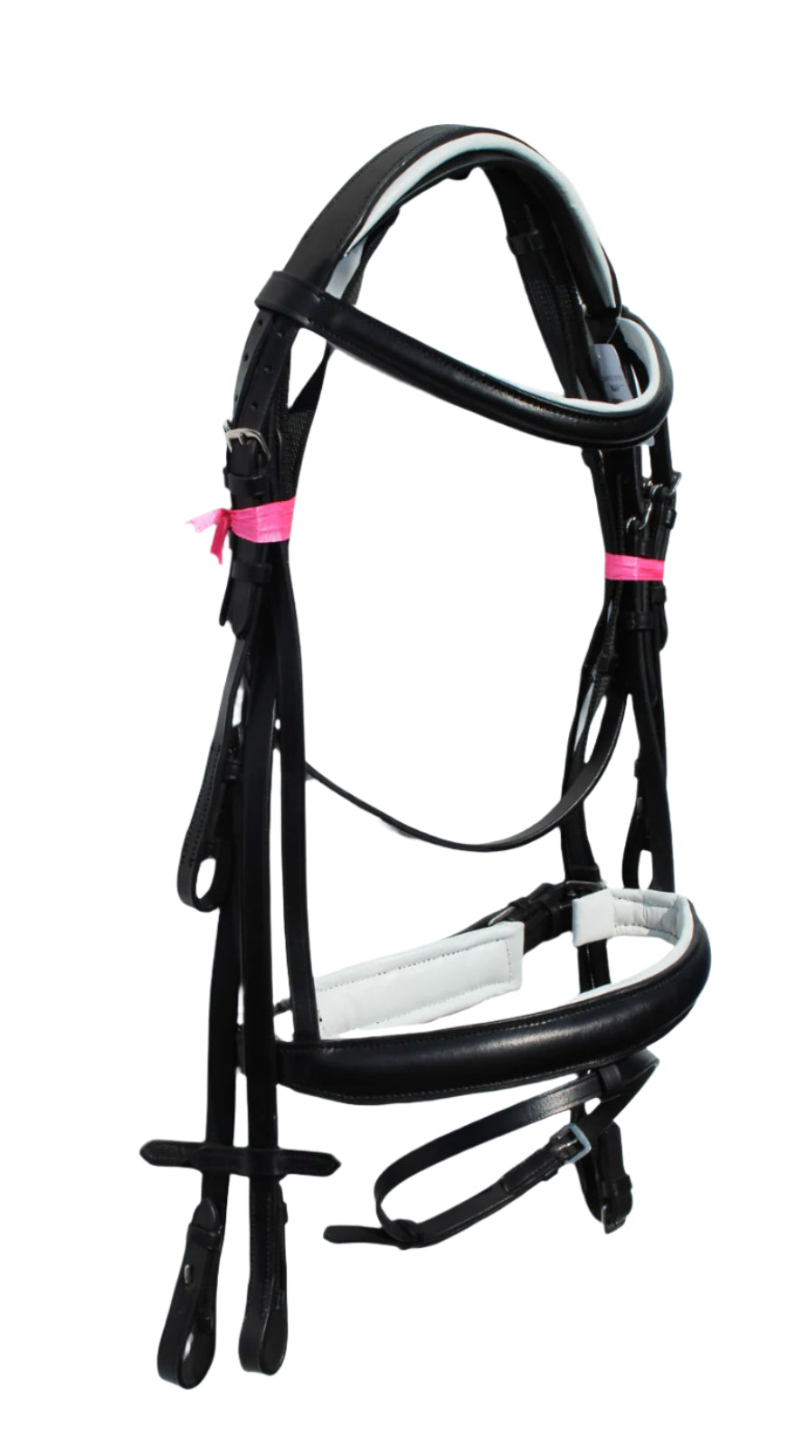 Europa Bridle Fully Padded 1 Inch Browband 1.5 Inch Noseband with Rubber Reins Black White
