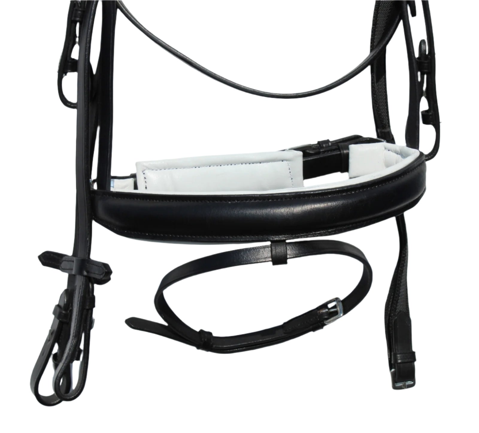 Europa Bridle Fully Padded 1 Inch Browband 1.5 Inch Noseband with Rubber Reins Black White
