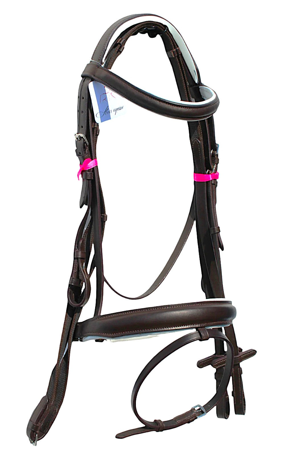 Europa Bridle Fully Padded 1 Inch Browband 1.5 Inch Noseband with Rubber Reins Brown White