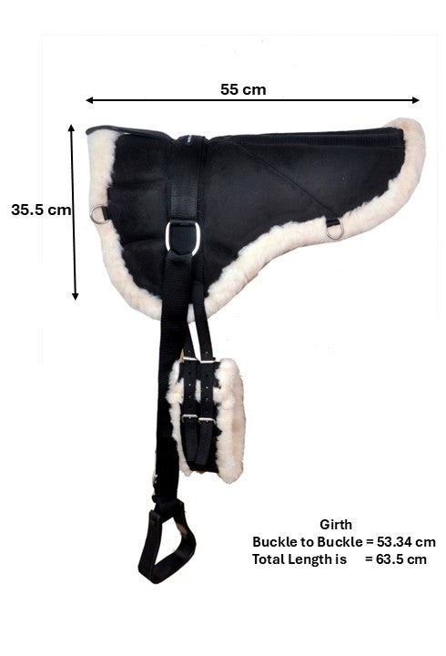 Exclusive Bareback Saddle Pad with Free Stirrups And Girth Anti Slip Micro Suede Adjustable Fit Pony Size Black Colour