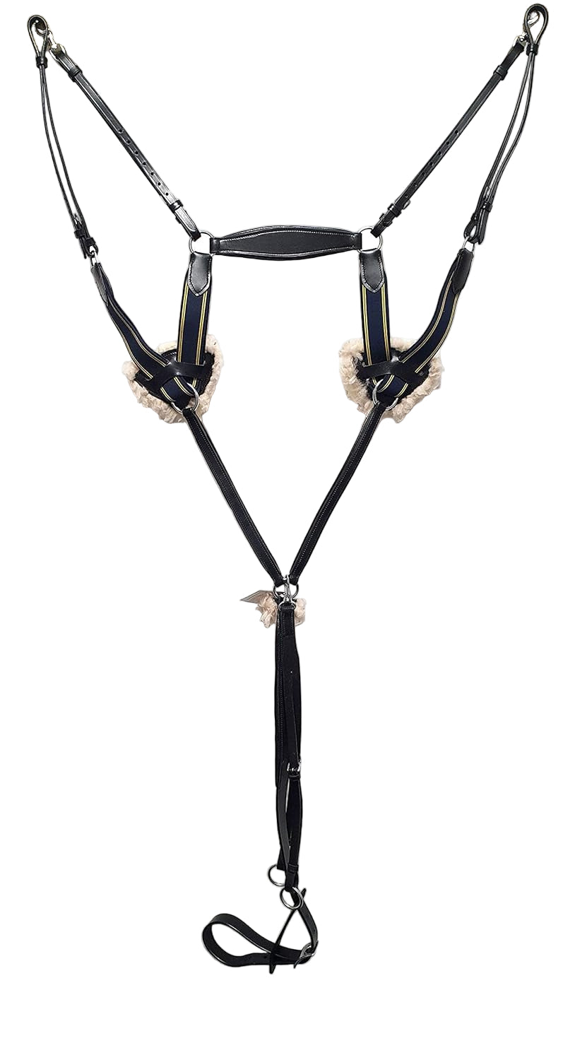 Five Point Leather Breastplate And Martingale Handcrafted Black with Comfort Pressure Pads Full Size