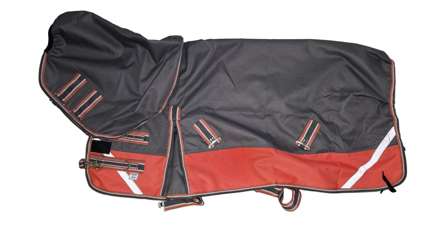Horse 1200D Rainsheet Waterproof Rug with Detachable Neck Dark Grey and Orange