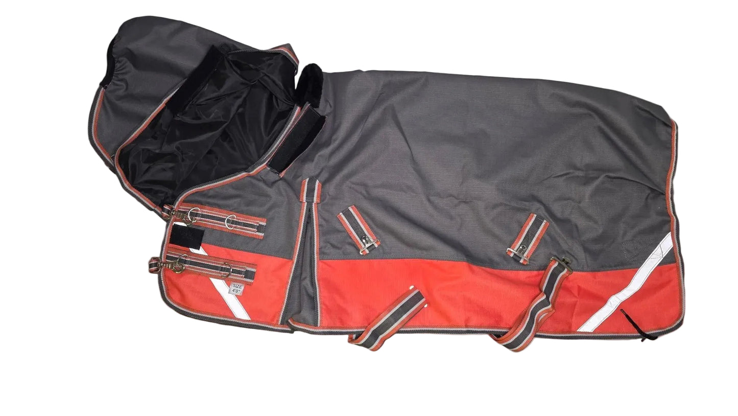 Horse 1200D Rainsheet Waterproof Rug with Detachable Neck Dark Grey and Orange