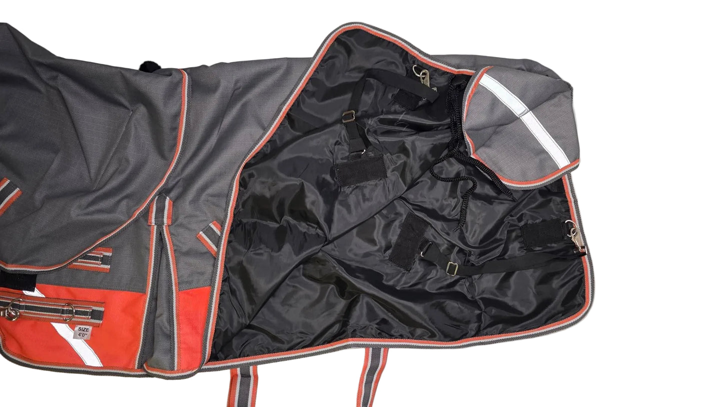 Horse 1200D Rainsheet Waterproof Rug with Detachable Neck Dark Grey and Orange