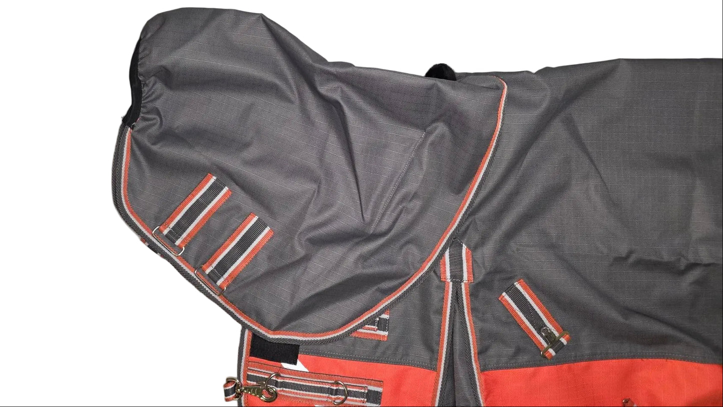 Horse 1200D Rainsheet Waterproof Rug with Detachable Neck Dark Grey and Orange