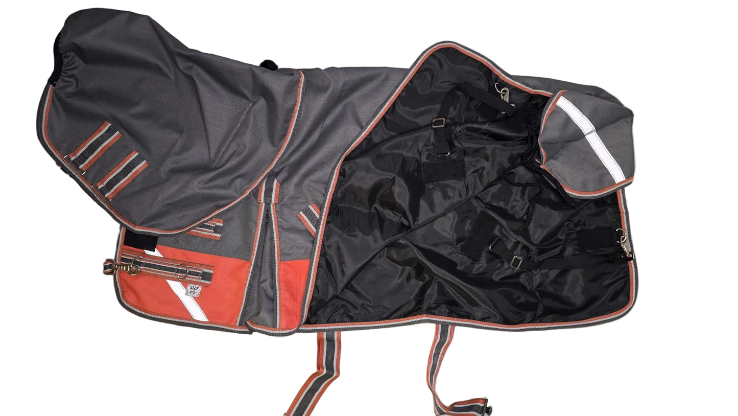 Horse 1200D Rainsheet Waterproof Rug with Detachable Neck Dark Grey and Orange