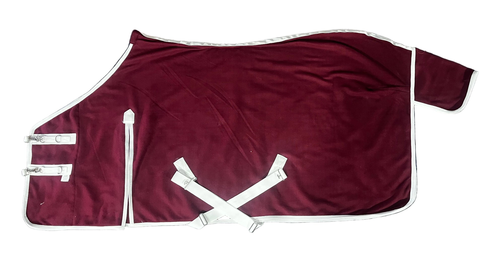 Horse 220 GSM Fleece Rug Taffeta Lining 4D Closure Cross Surcingle And Rubber Ring Maroon Silver