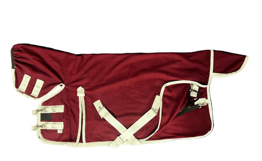 Horse 220 GSM Fleece Rug with Neck Thermal Breathable Taffeta Lining And Secure Fit Maroon And Silver