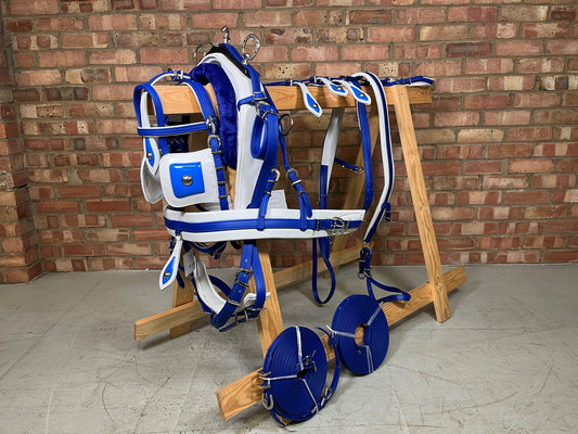 Breeching Tiedown horse harness Blue and White colour size Full Cob Pony Small pony Shetland