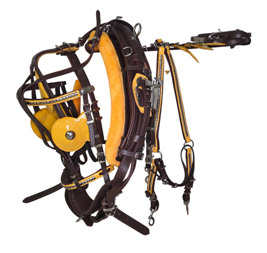 Leather Quick Hitch Trotting Driving Harness Padded Comfort Strong Fit Chrome Fittings Brown And Yellow Color_07a1a7ee-3ef7-40b4-b1e3-244f1cfc68fe