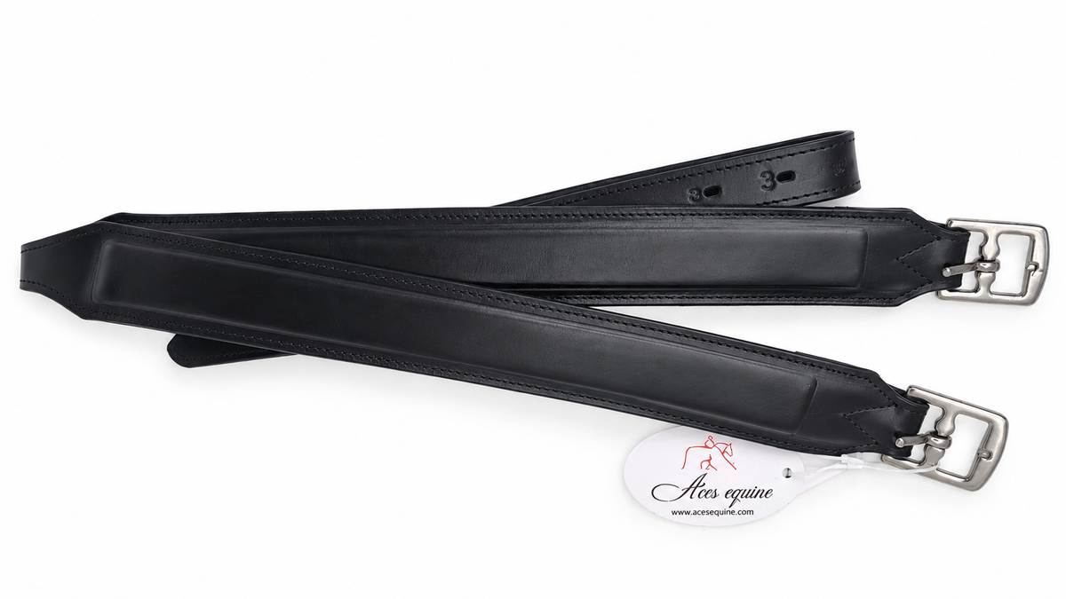 Leather 2 Inch Wide Stirrup Leathers with Nylon Core Black 