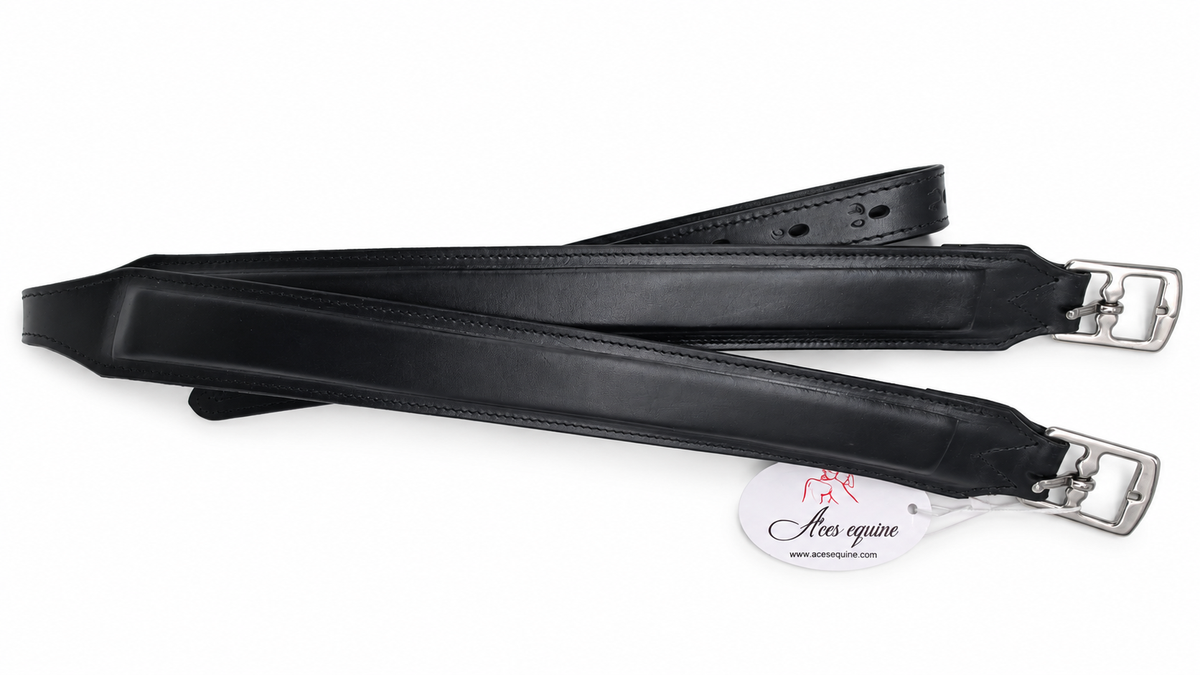Leather 2 Inch Wide Stirrup Leathers with Nylon Core Black 