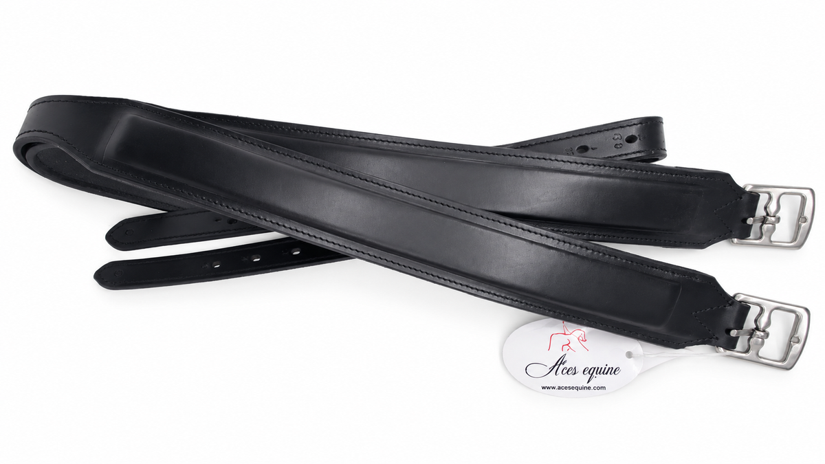 Leather 2 Inch Wide Stirrup Leathers with Nylon Core Black 