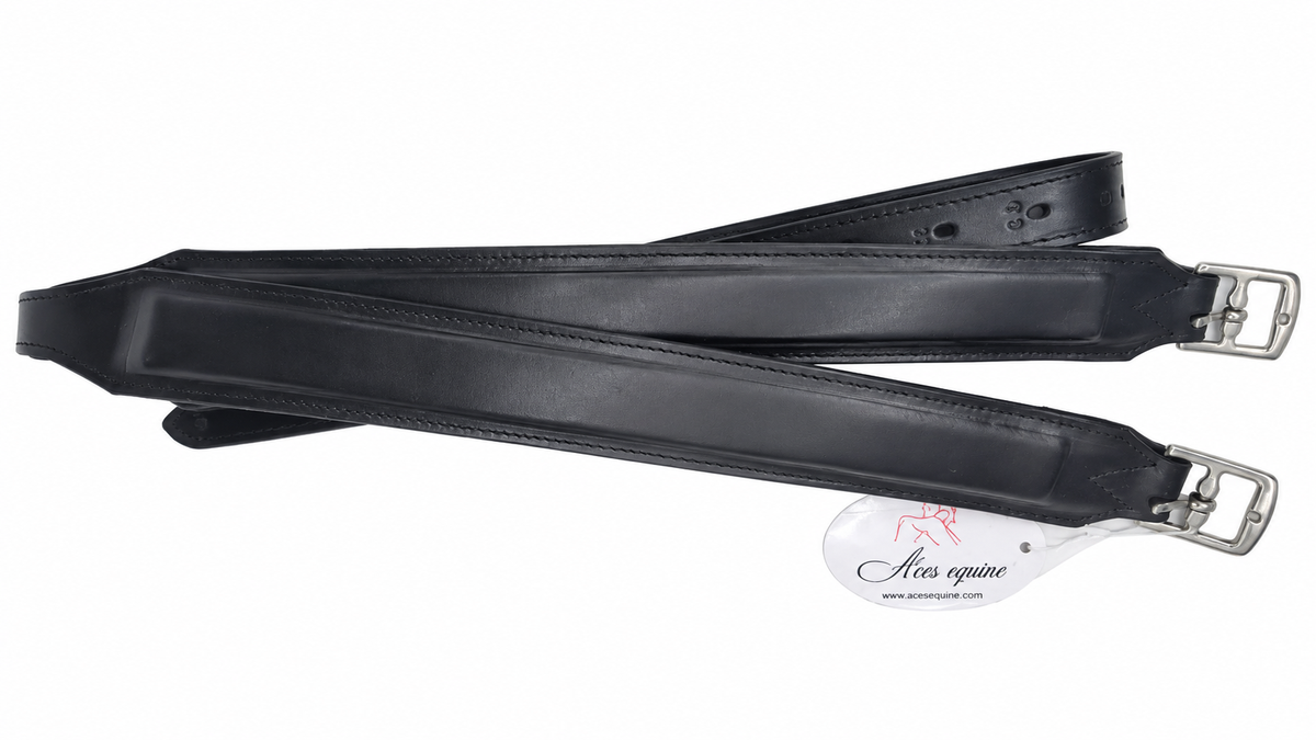 Leather 2 Inch Wide Stirrup Leathers with Nylon Core Black 