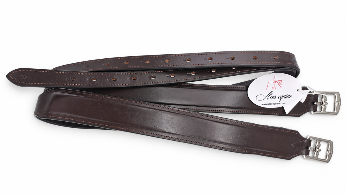 Leather 2 Inch Wide Stirrup Leathers with Nylon Core Brown 