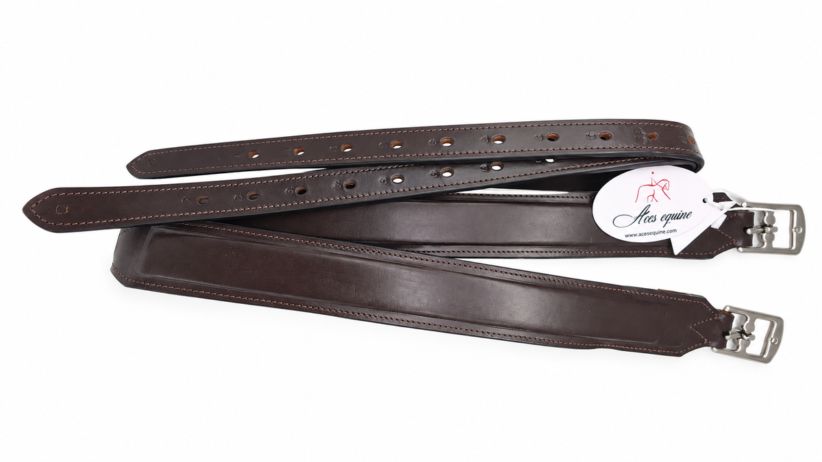 Leather 2 Inch Wide Stirrup Leathers with Nylon Core Brown 