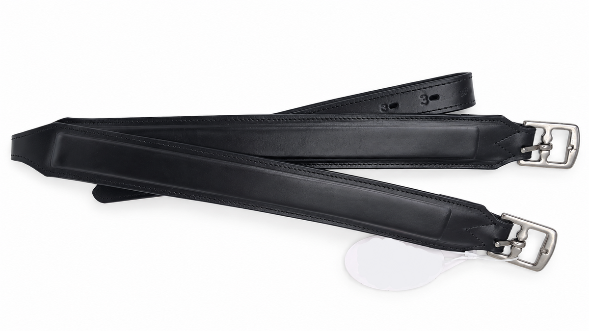 Leather 2 Inch Wide Stirrup Leathers with Nylon Core Non Stretch Black